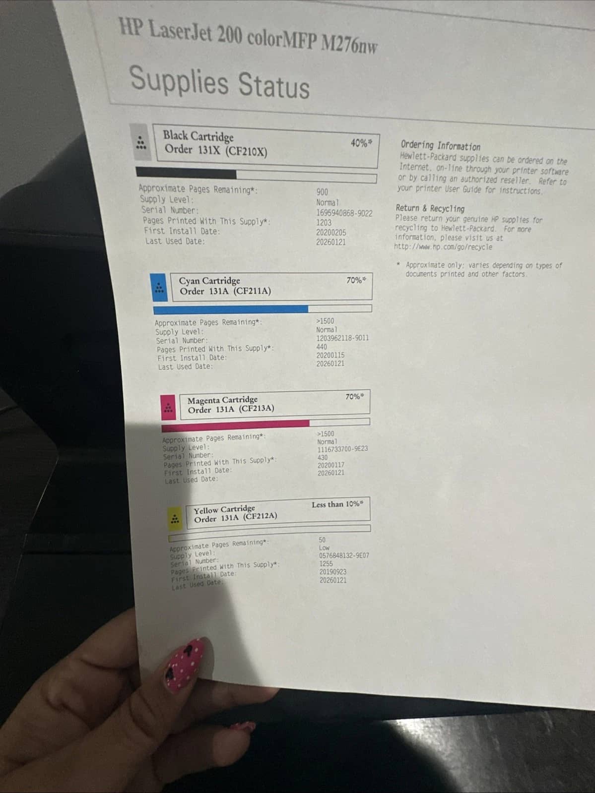 HP LaserJet pro 200 Color MFP M276nw Printers Used - Good