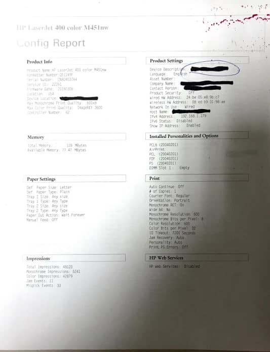 HP LaserJet Color 400 M451nw Printers Used - Good