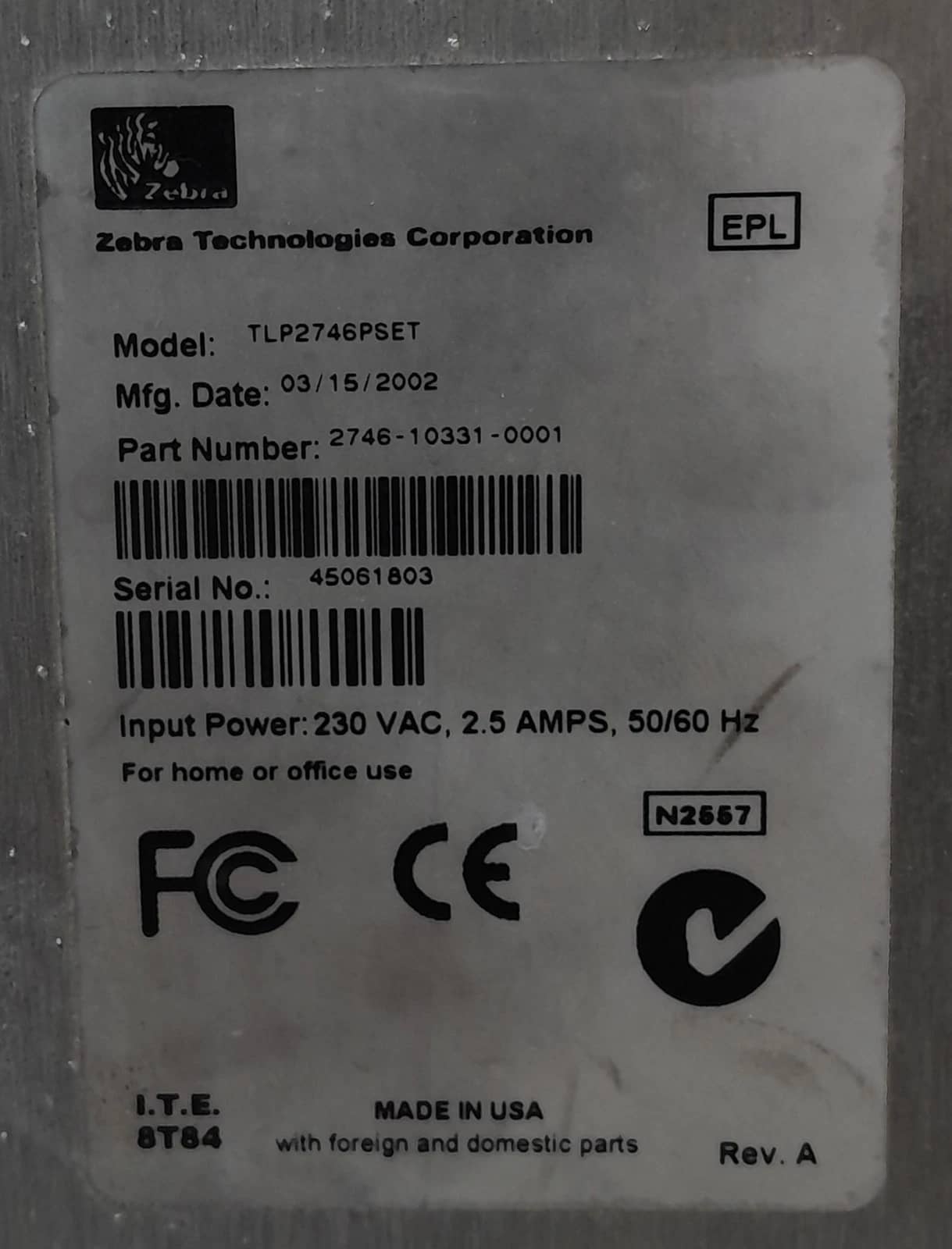 Zebra 2746 Printers Used - Good