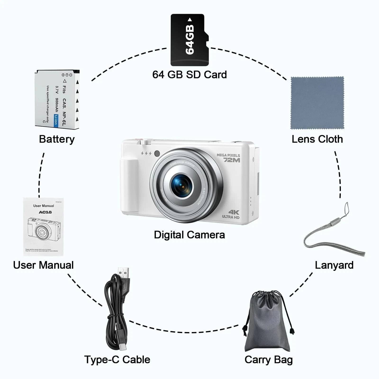 Campark AC18 Digital Cameras White New Body Only