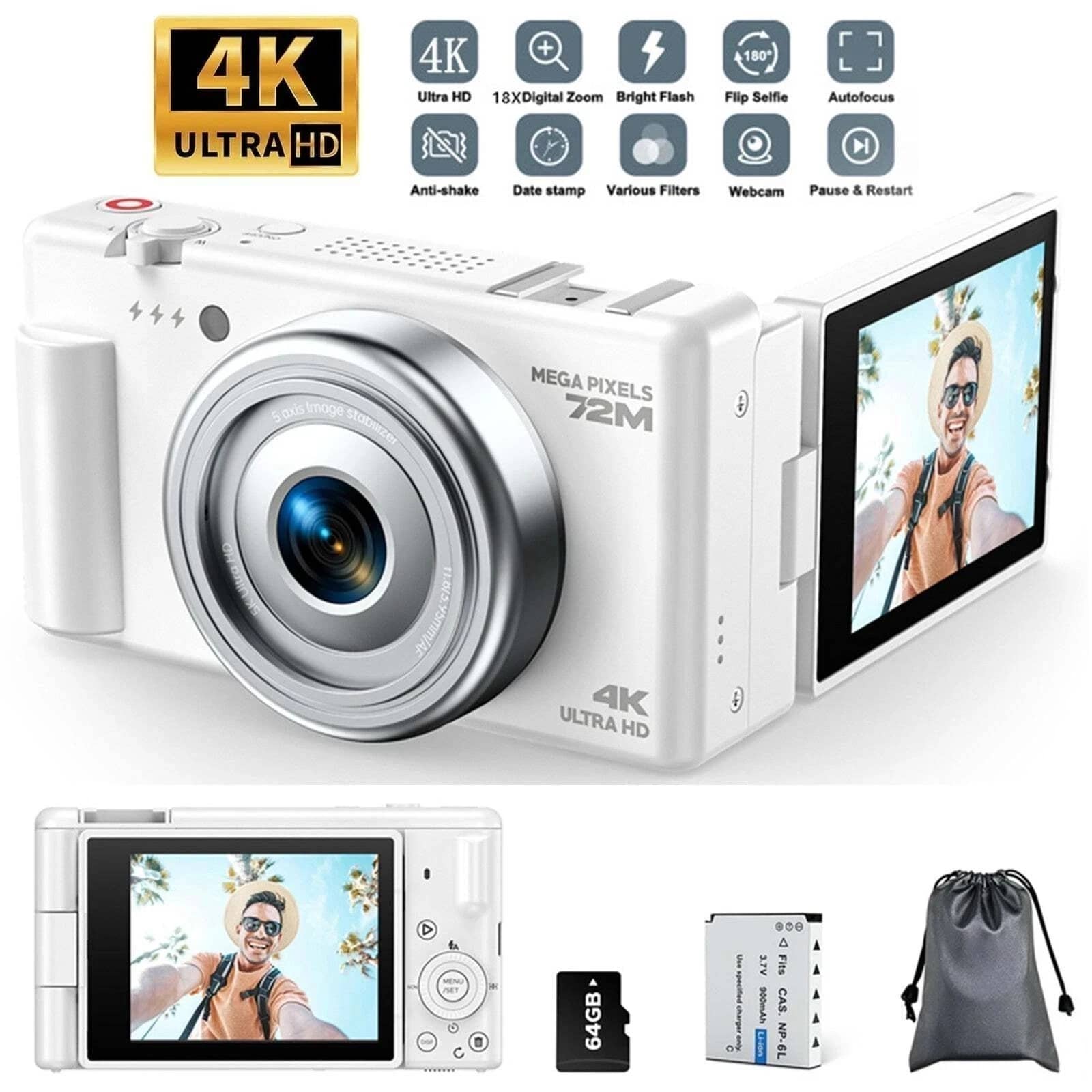 Campark AC18 Digital Cameras White New Body Only