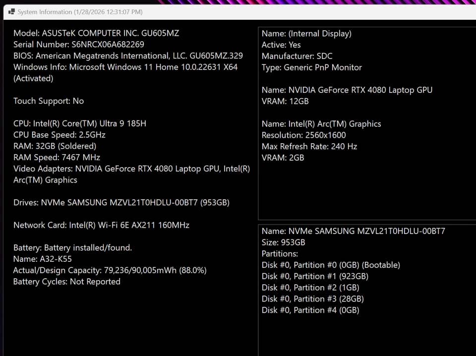 ASUS ROG Zephyrus GU605 Computers