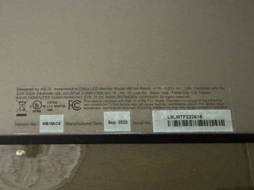 ASUS MB16A Monitors