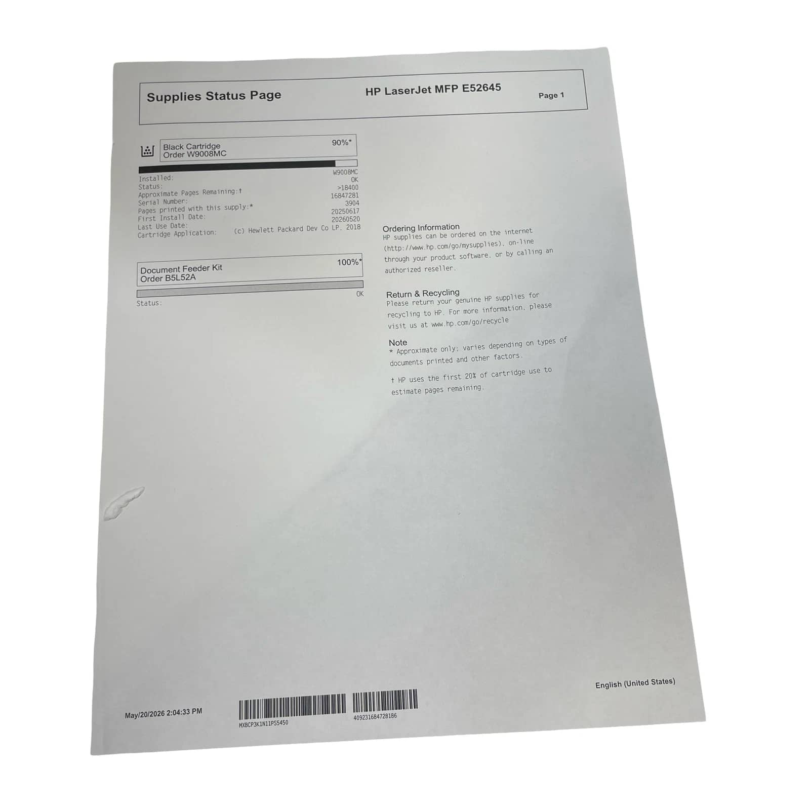 HP MFP E52645 Printers Refurbished - Excellent