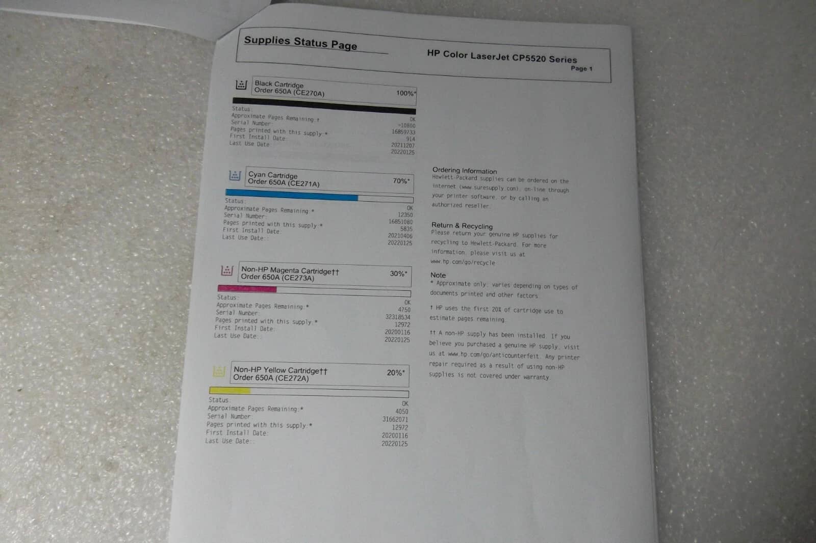 HP LaserJet Enterprise CP5525dn Color Printers Used - Good