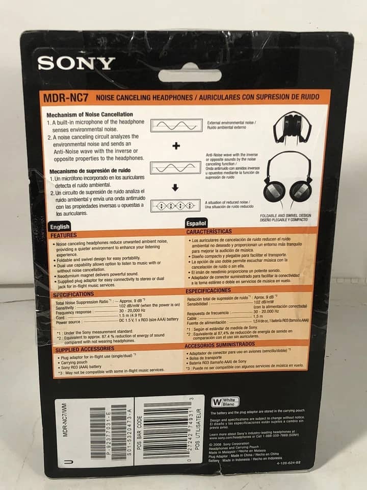 Sony MDR-NC7 Headphones & Earbuds White New