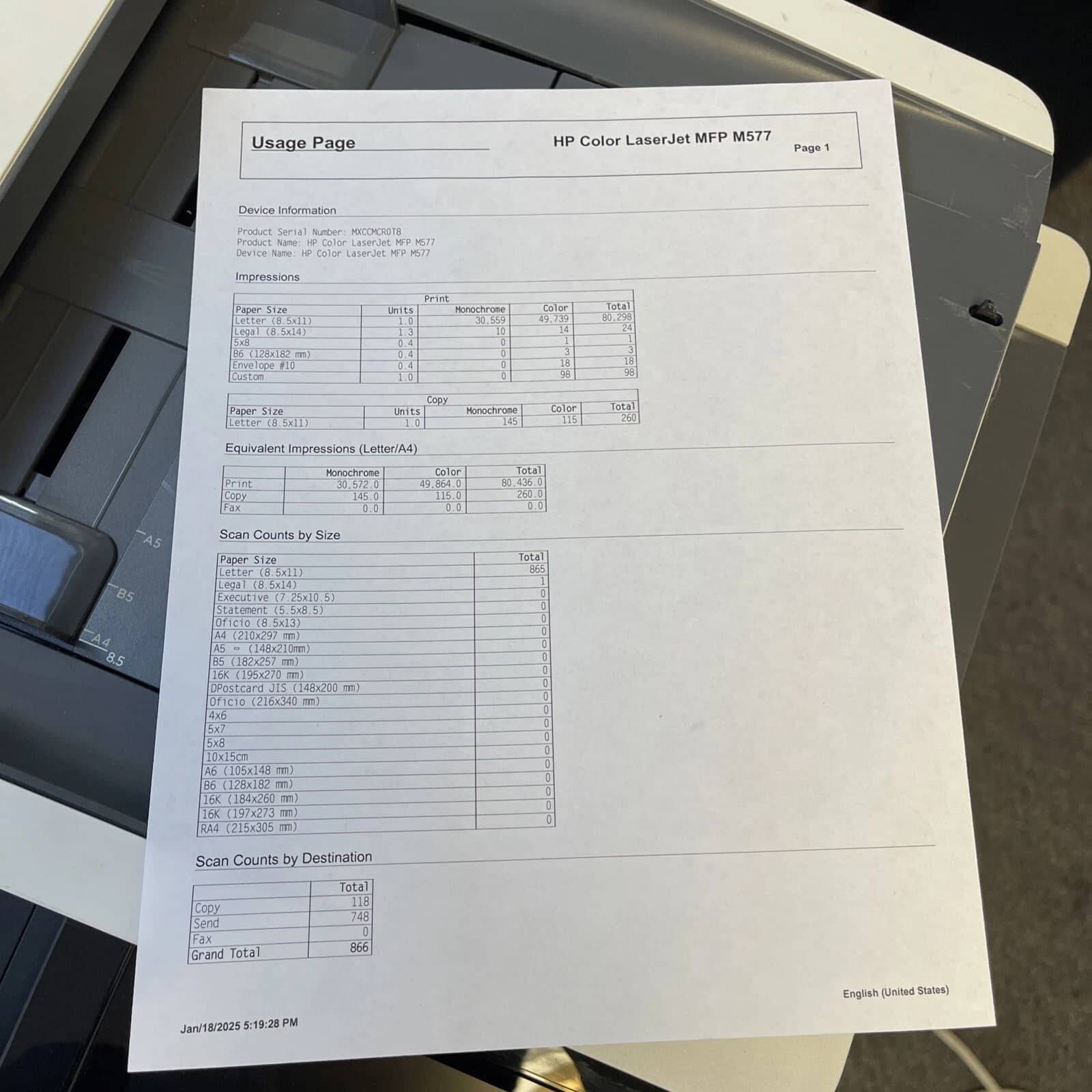 HP MFP M577 Printers Used - Good