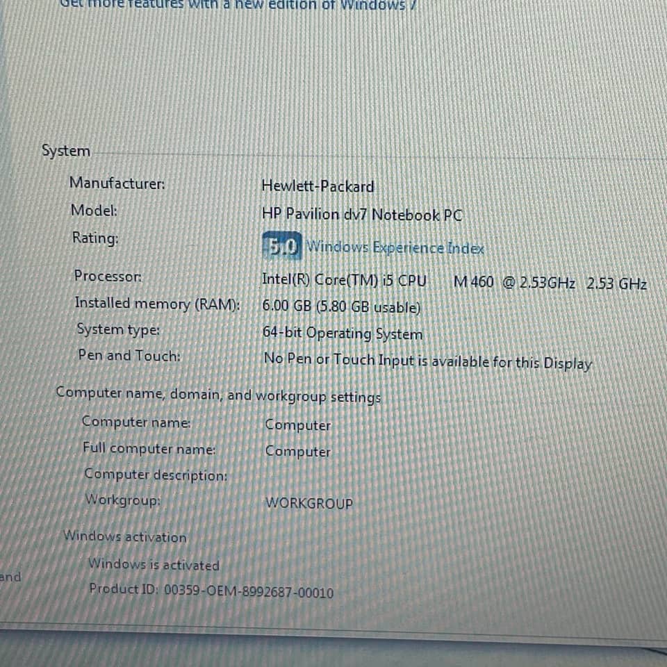 HP Pavilion dv7 Computers