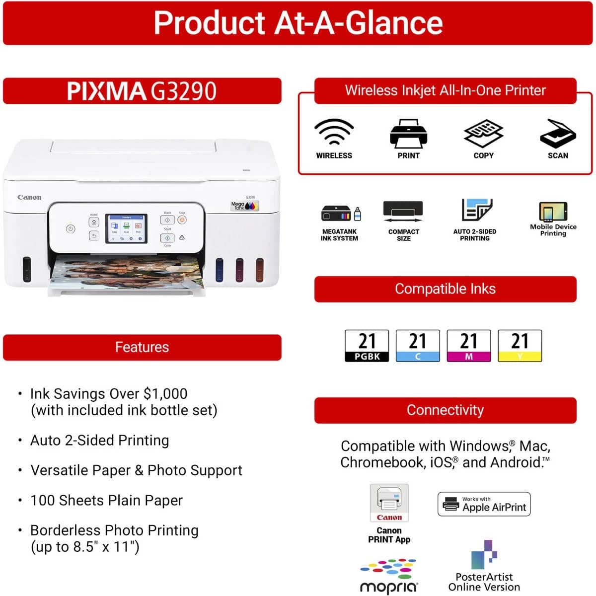 Canon MegaTank PIXMA G3290 Wireless Printers New