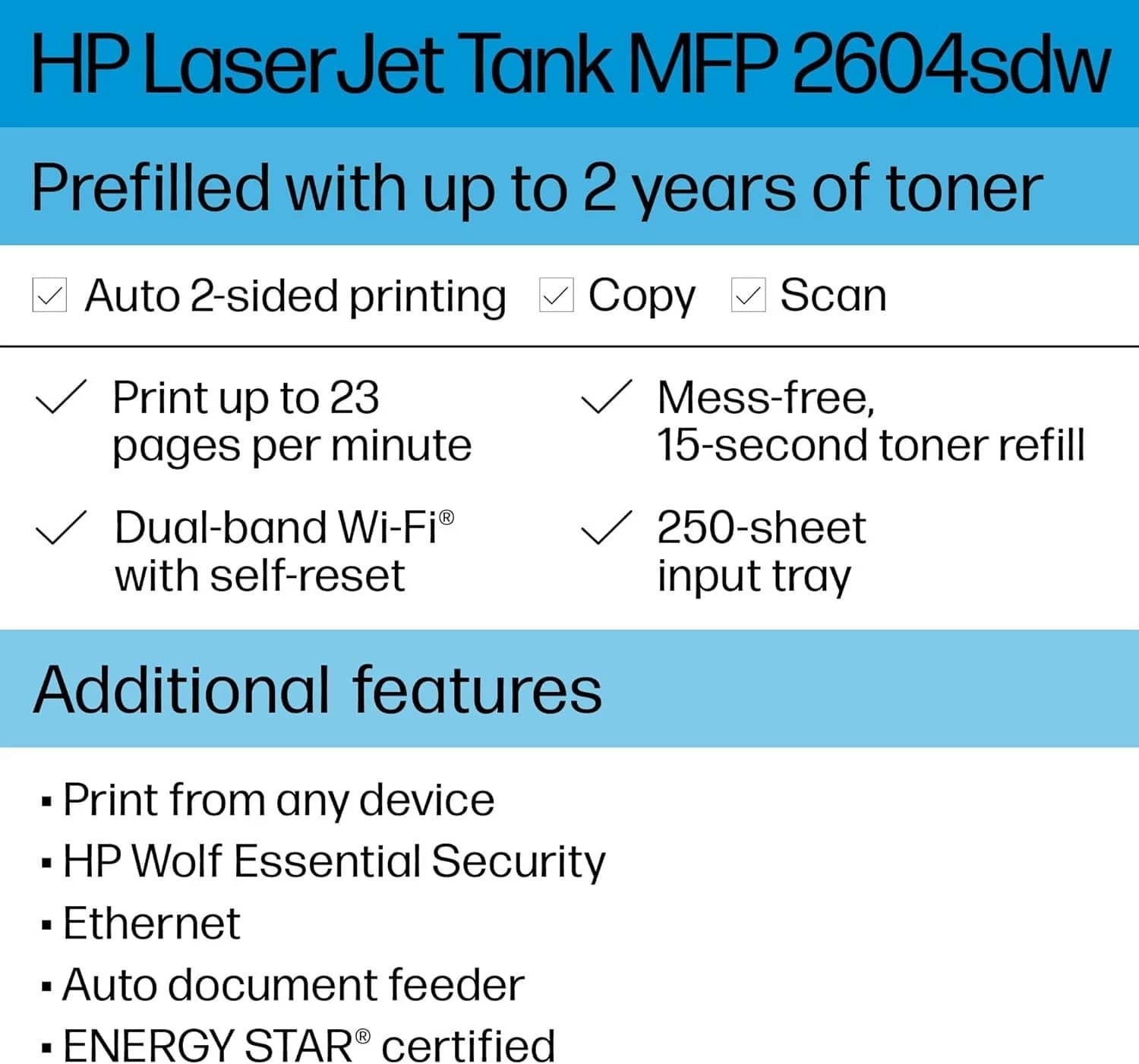 HP LaserJet Tank MFP 2604sdw Printers New