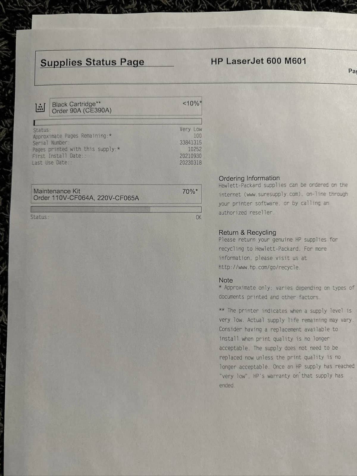 HP Laserjet M601 Printers Used - Good