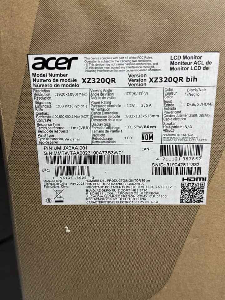 Acer XZ320QR Monitors