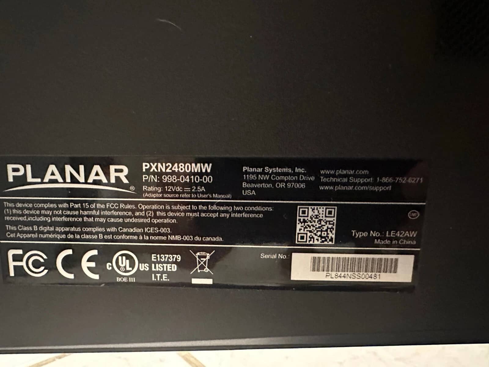 Planar PXN2480MW Monitors New