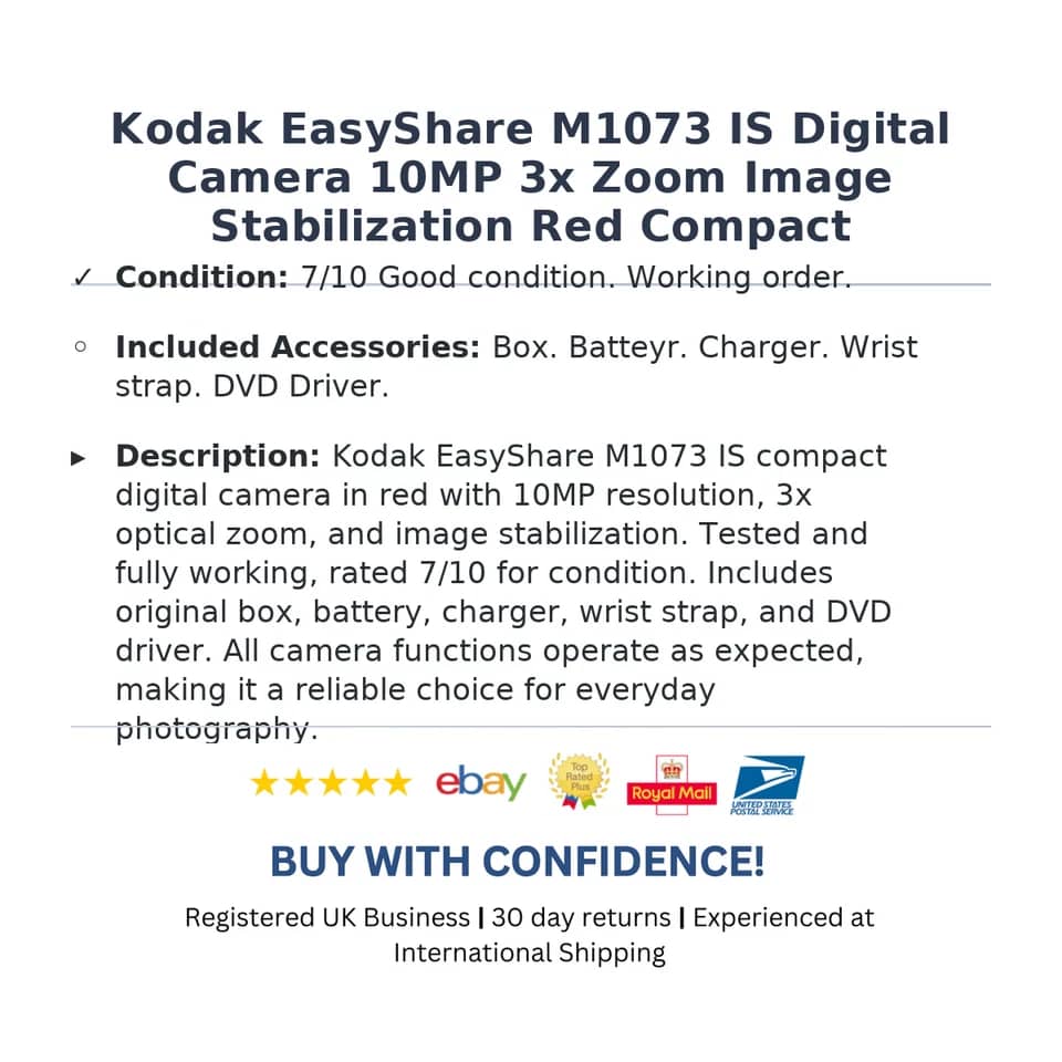 Kodak EasyShare M1073IS Digital Cameras Red New Body Only