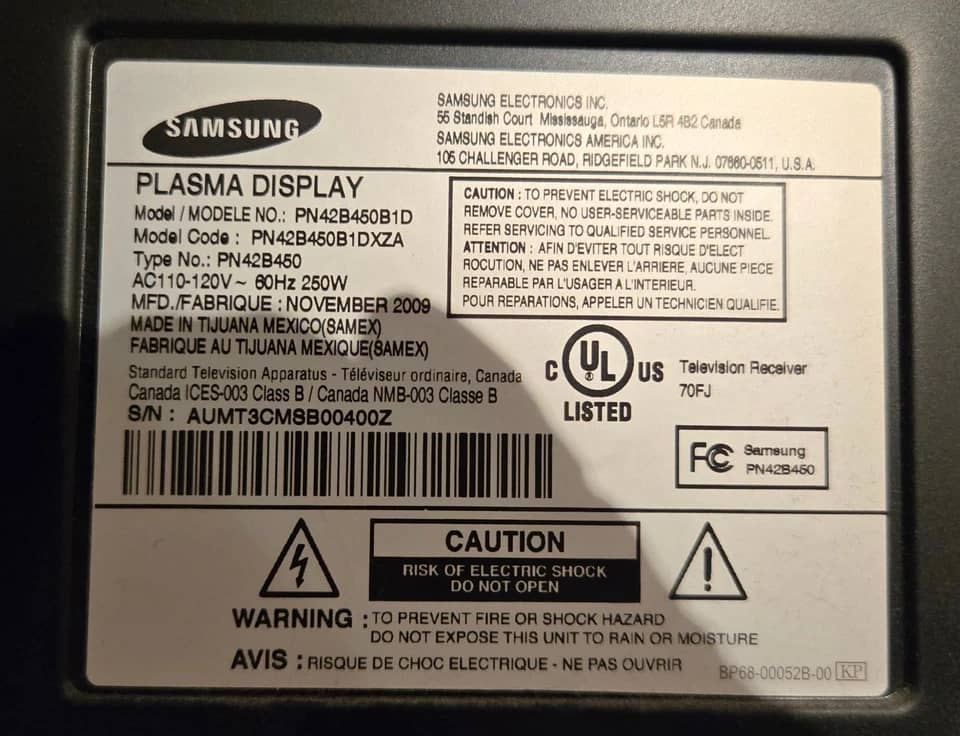 Samsung PN42C450B1D TVs