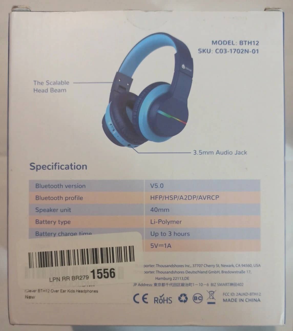 iClever BTH12-Blue Headphones & Earbuds New