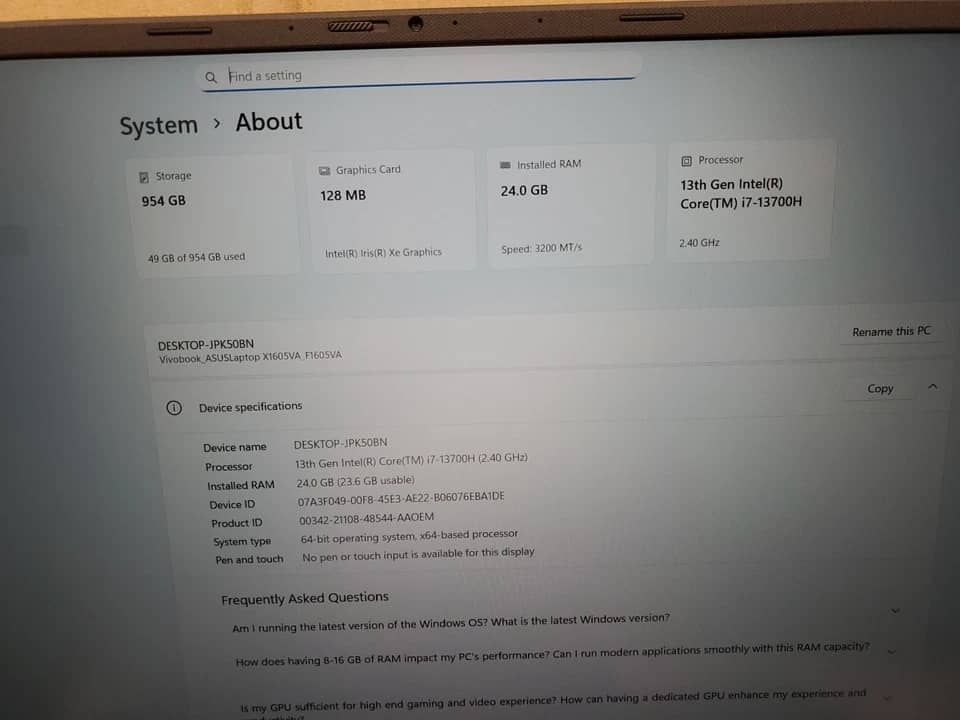 ASUS Vivobook F1605V Computers