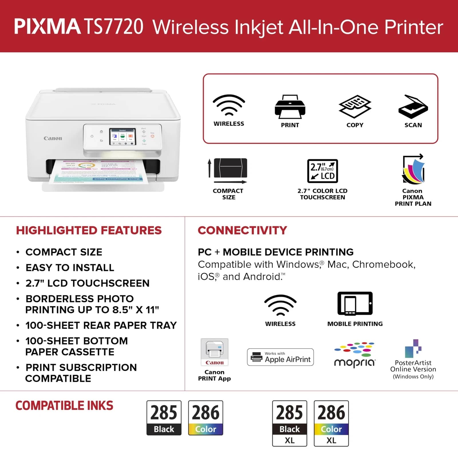 Canon PIXMA TS7720 Wireless Home Printers New