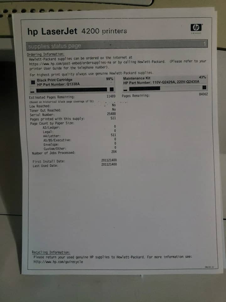 HP LASERJET 4200DTN Printers Refurbished - Excellent