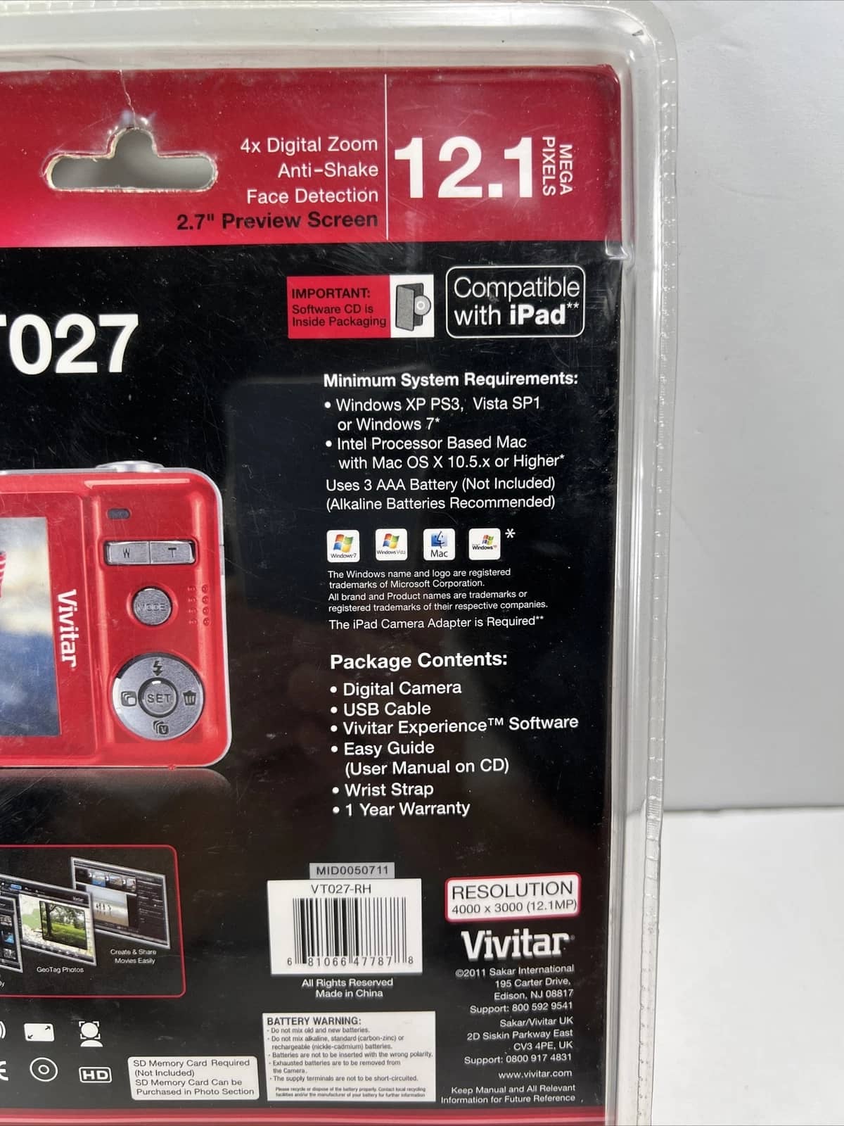 Vivitar ViviCam T027 Digital Cameras Red New Body Only