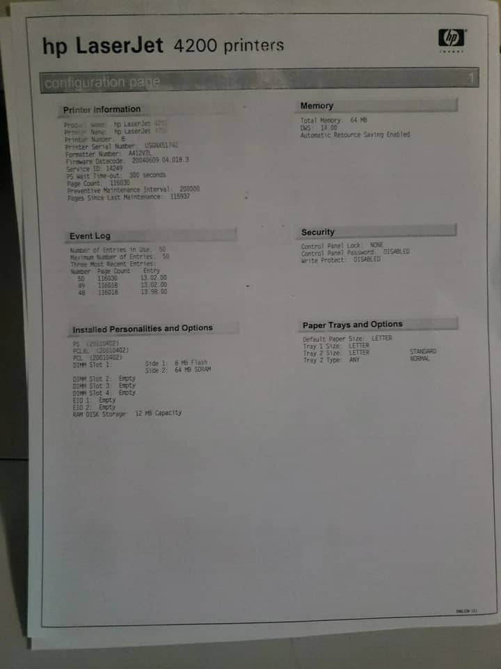 HP LASERJET 4200DTN Printers Refurbished - Excellent