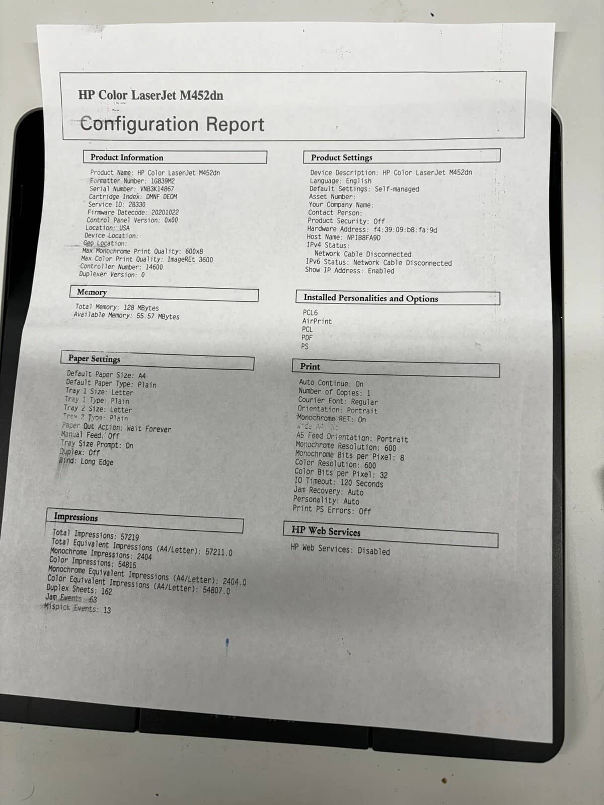 HP Color LaserJet Pro M452dn Printers Used - Good