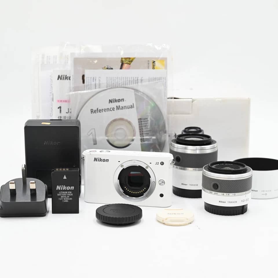 Nikon 1 J2 Digital Cameras White Used - Very Good w/ 10-30mm + 30-110mm Kit