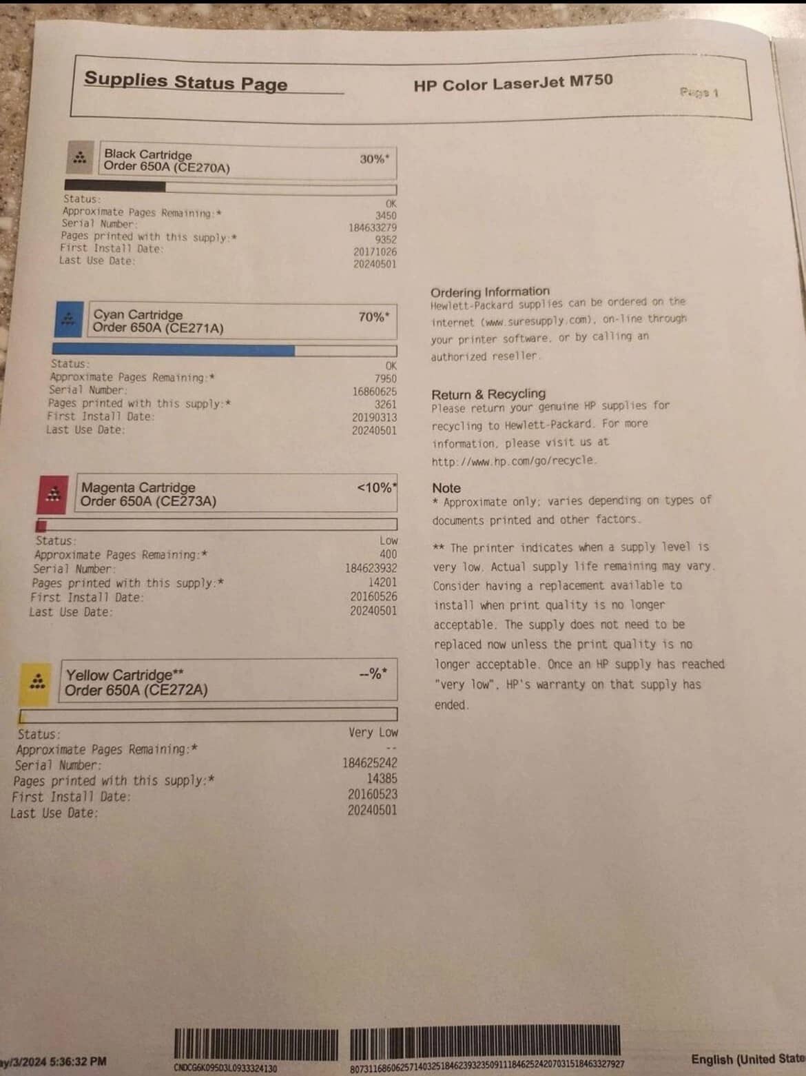 HP M750dn Printers Refurbished - Excellent