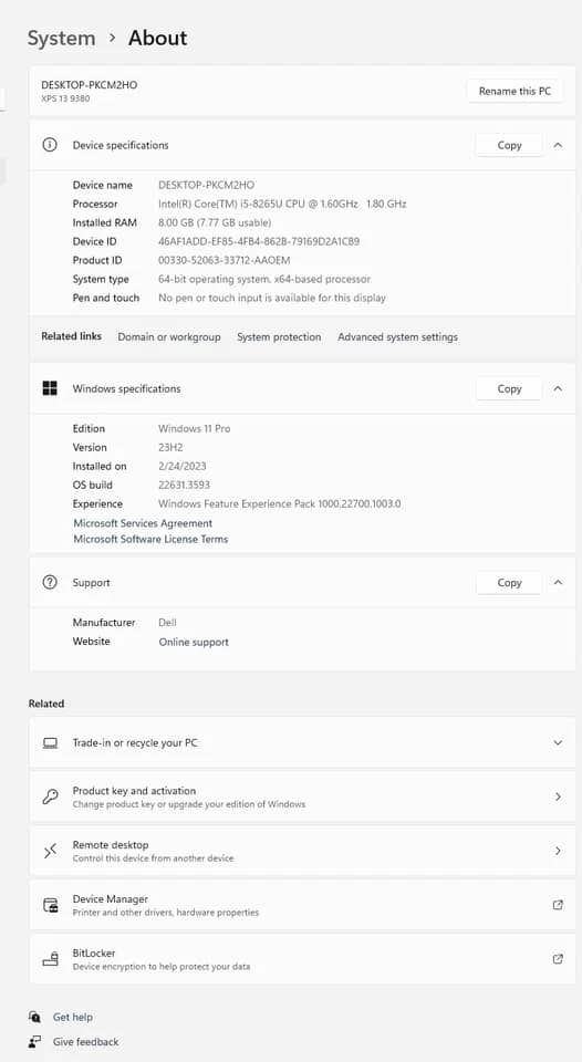 Dell XPS 13 9380 Computers