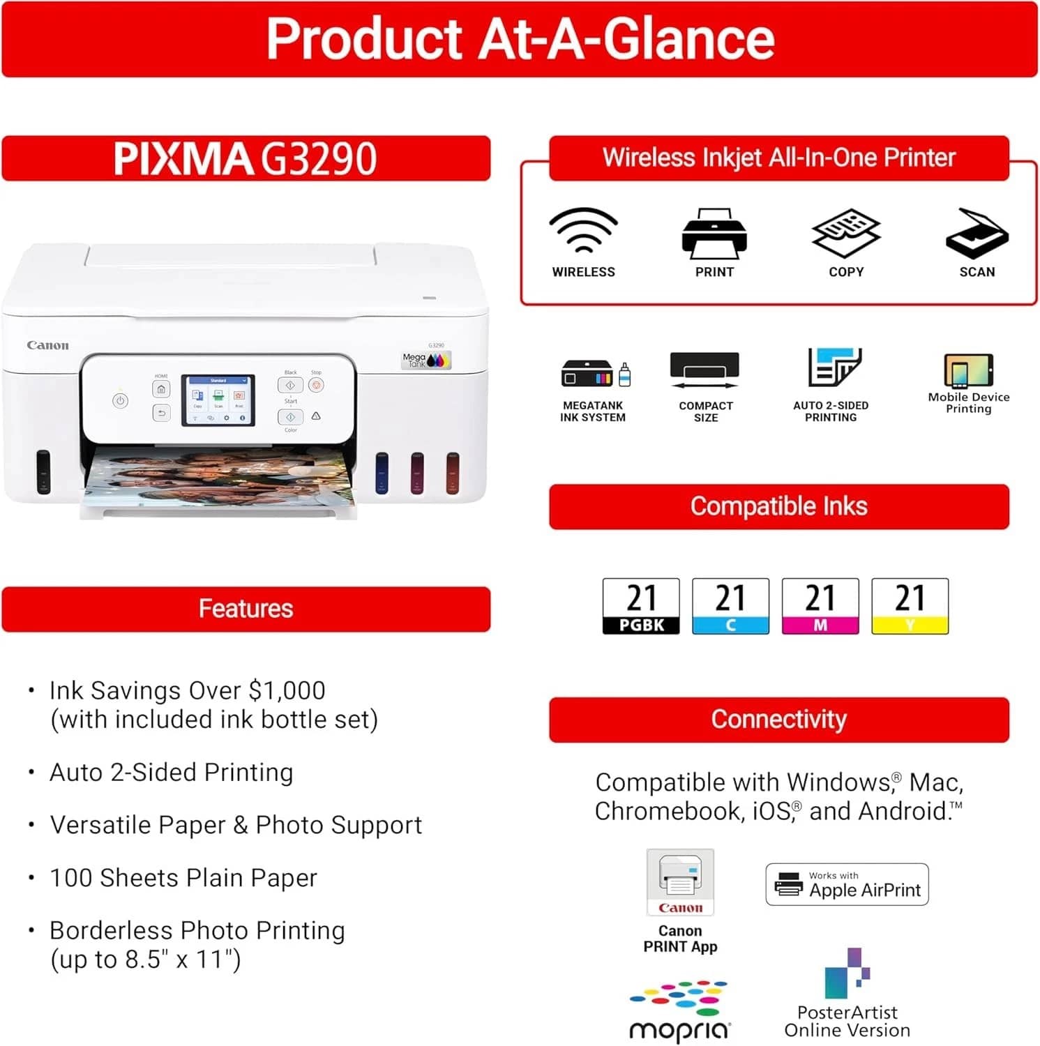 Canon MegaTank G3290 Printers New