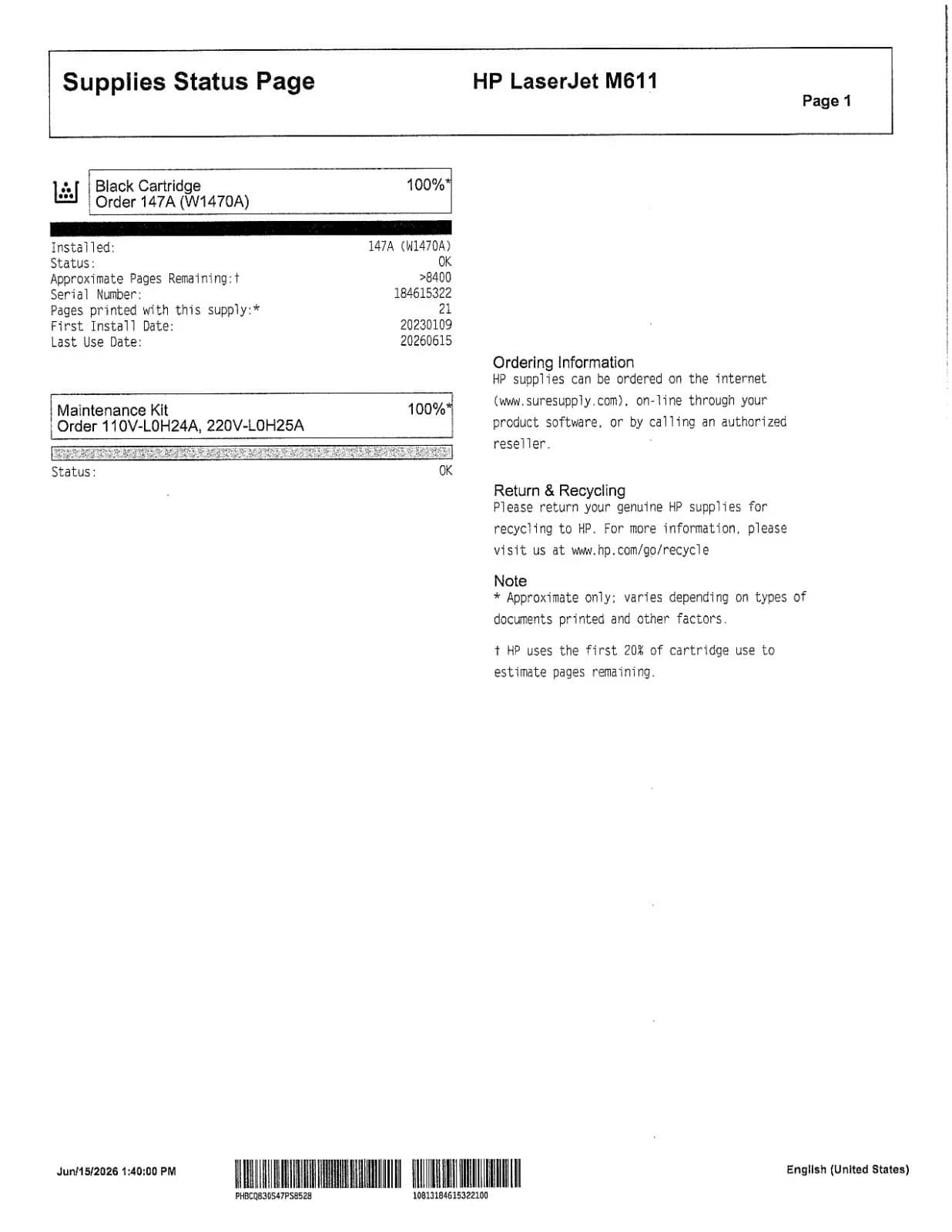 HP LaserJet Enterprise M611x Printers New