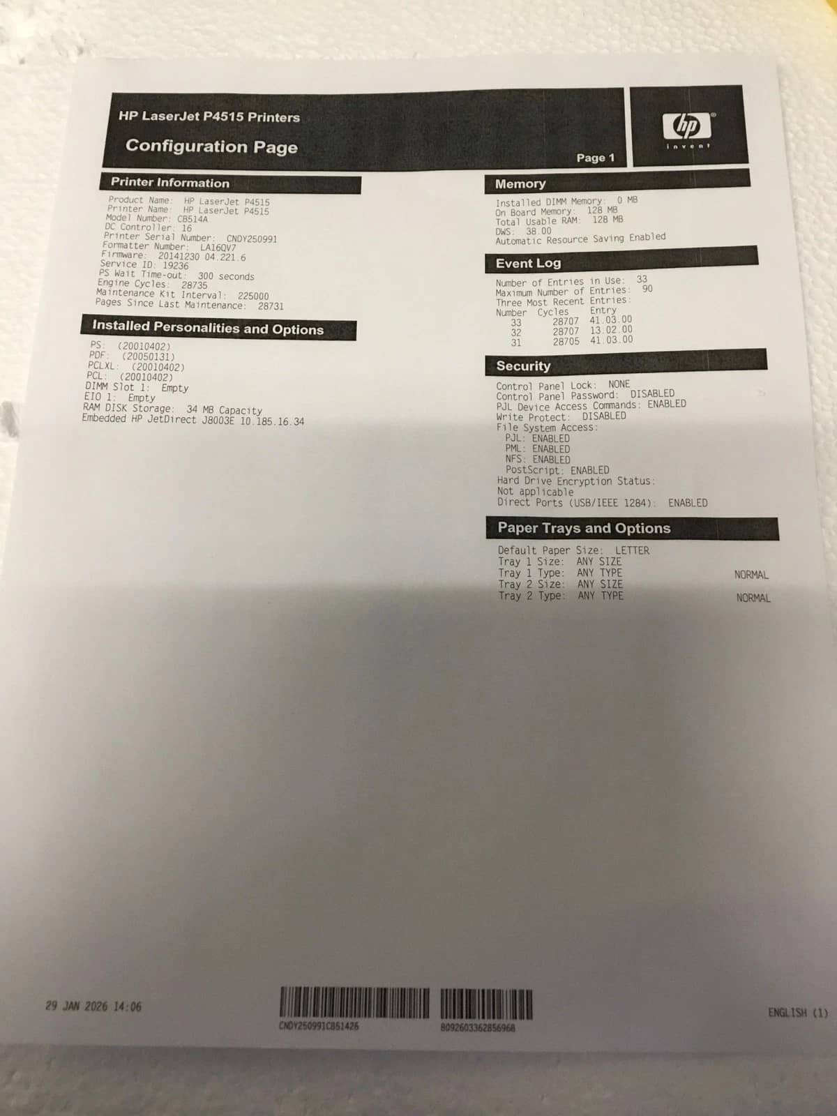 HP Laserjet P4515n Printers Refurbished - Excellent