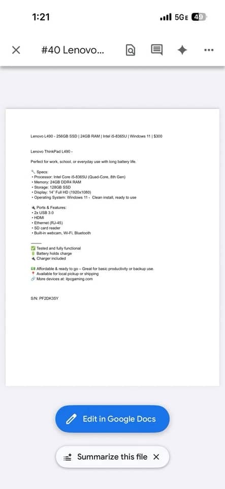 Lenovo ThinkPad L490 Computers