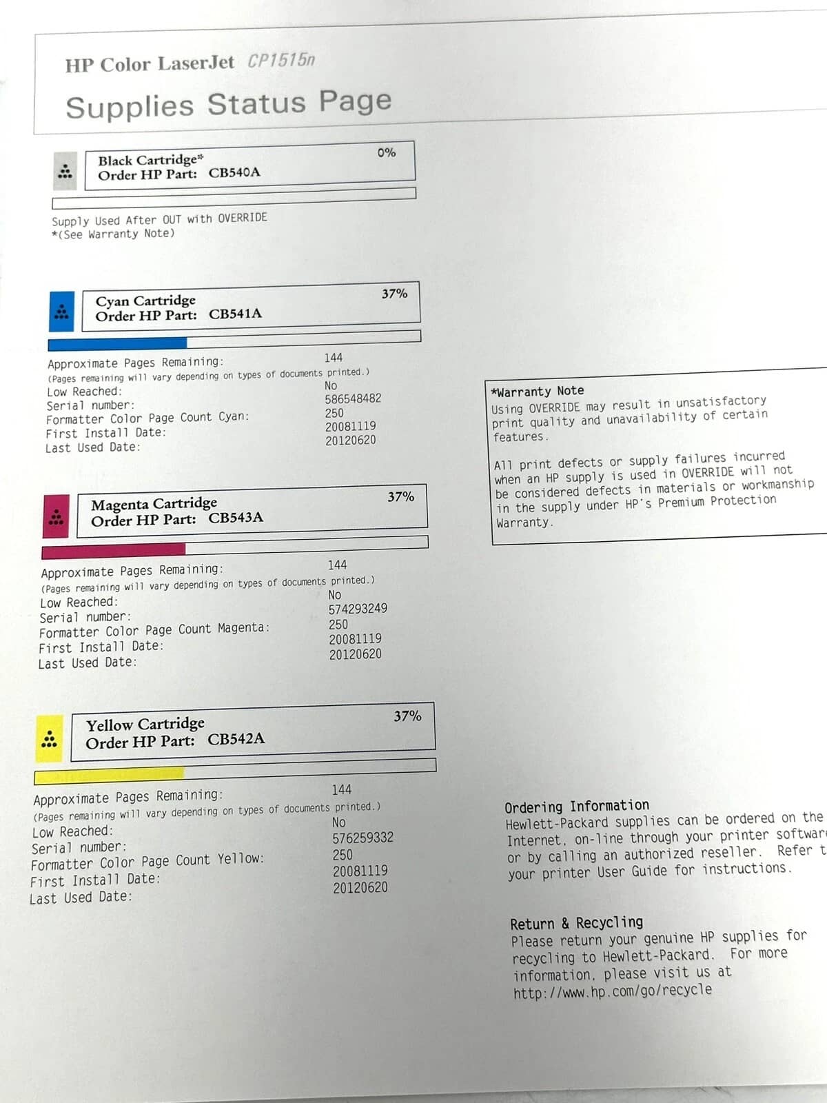 HP LaserJet CP1515n Printers Used - Good