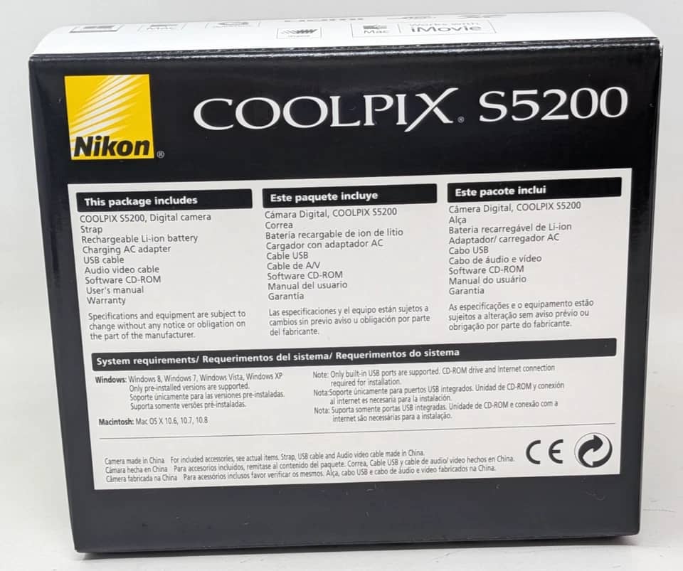 Nikon COOLPIX S5200 Digital Cameras Black New Body Only