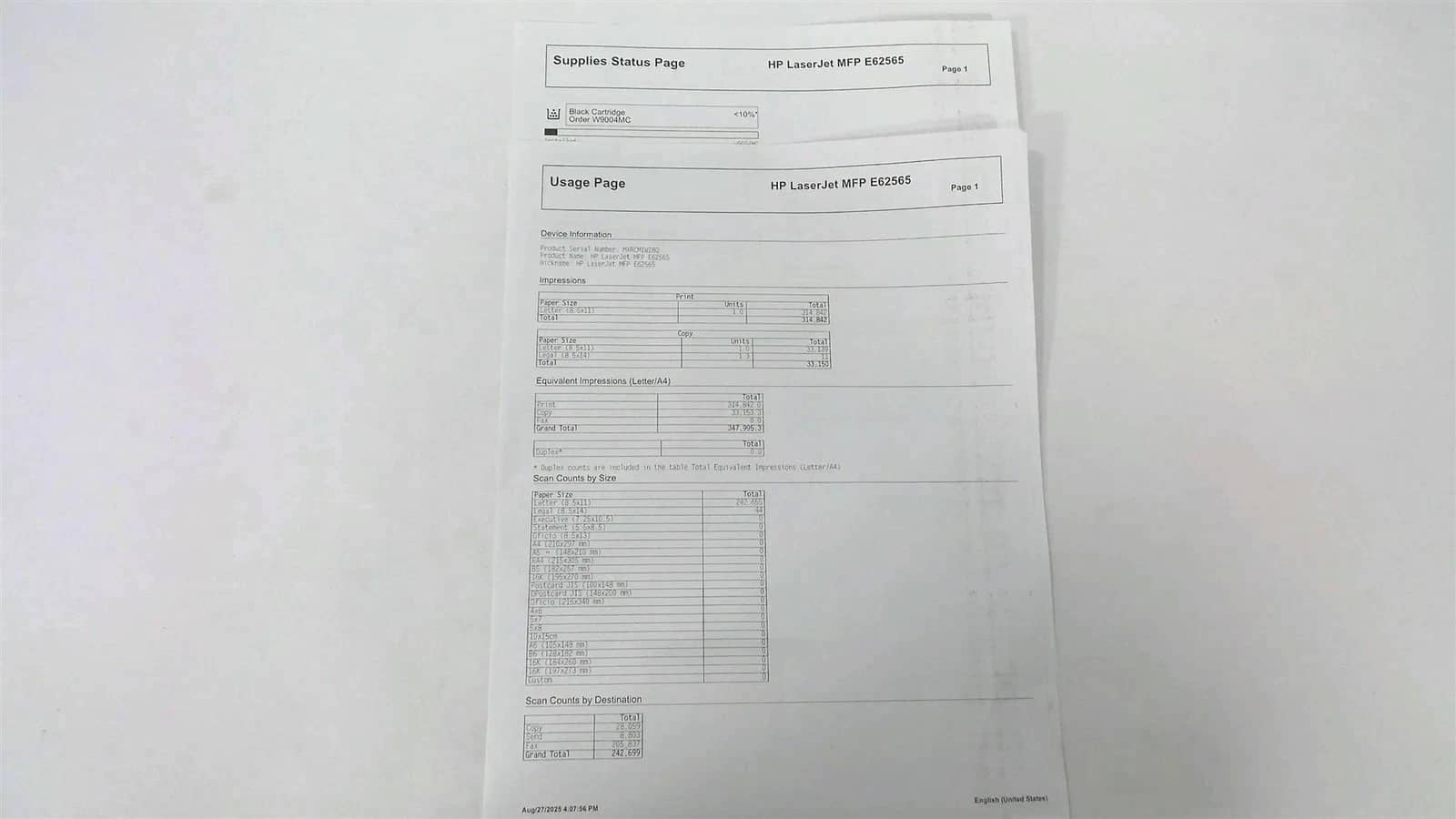 HP Flow MFP E62565 Printers Used - Good