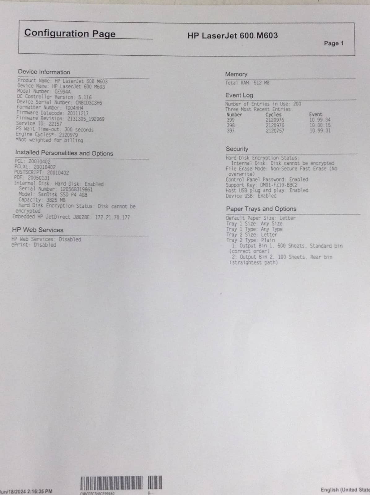 HP LaserJet Enterprise 600 M603 Printers Used - Good