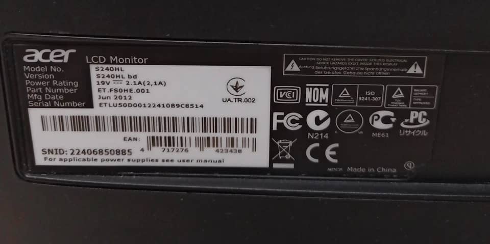 Acer S240HL Monitors