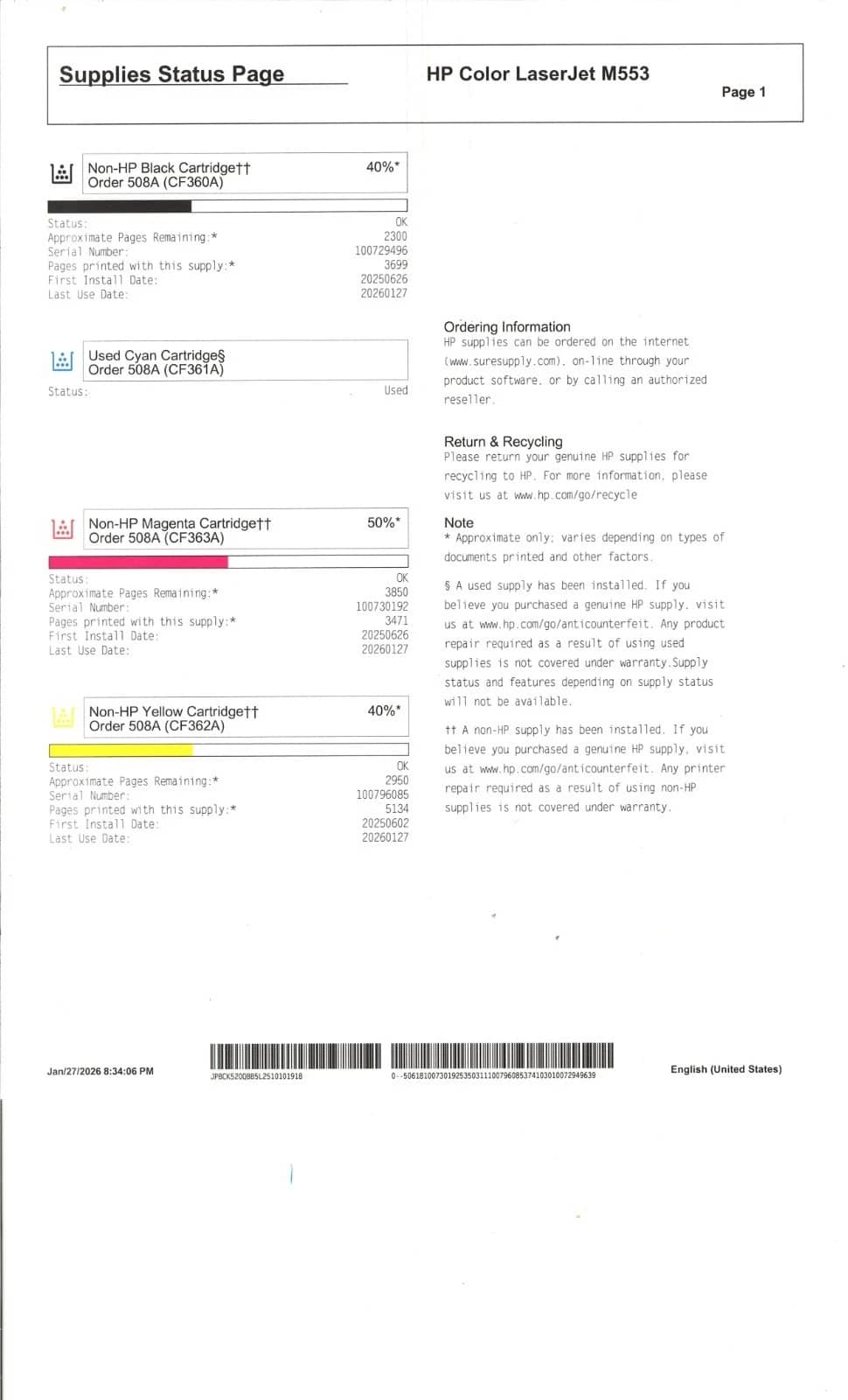 HP M553 Printers Used - Good