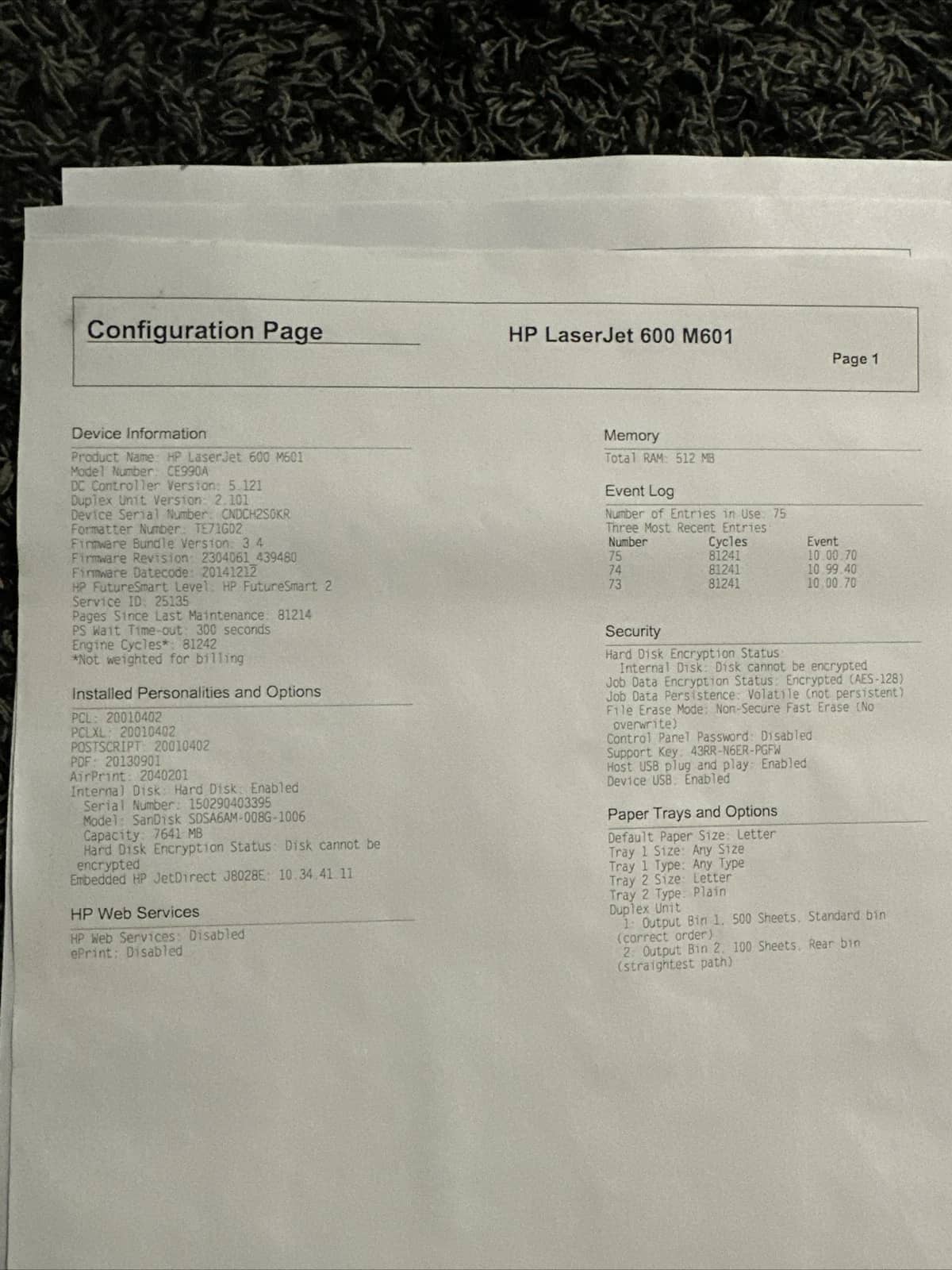 HP Laserjet M601 Printers Used - Good