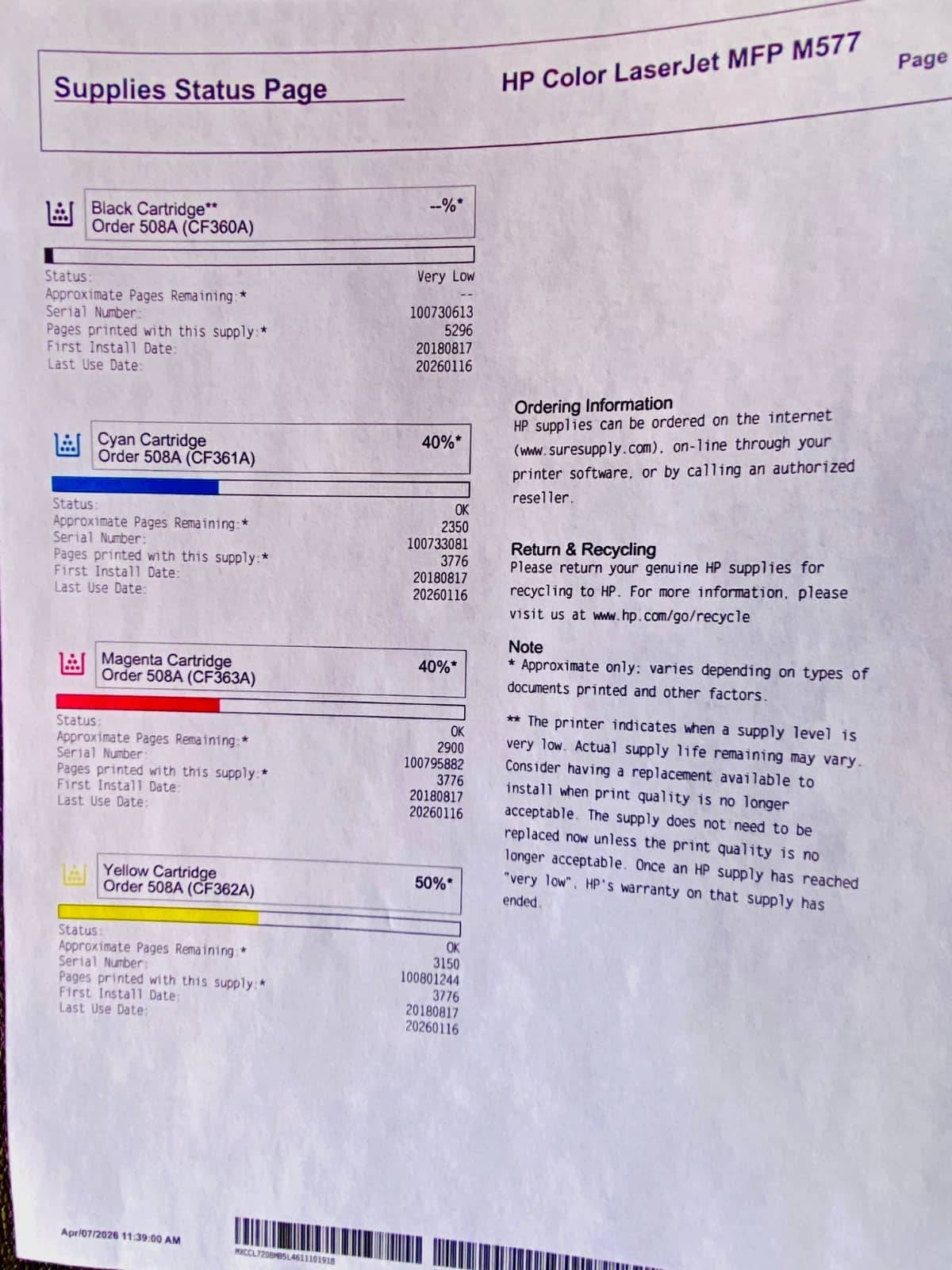 HP M577 Printers Used - Good