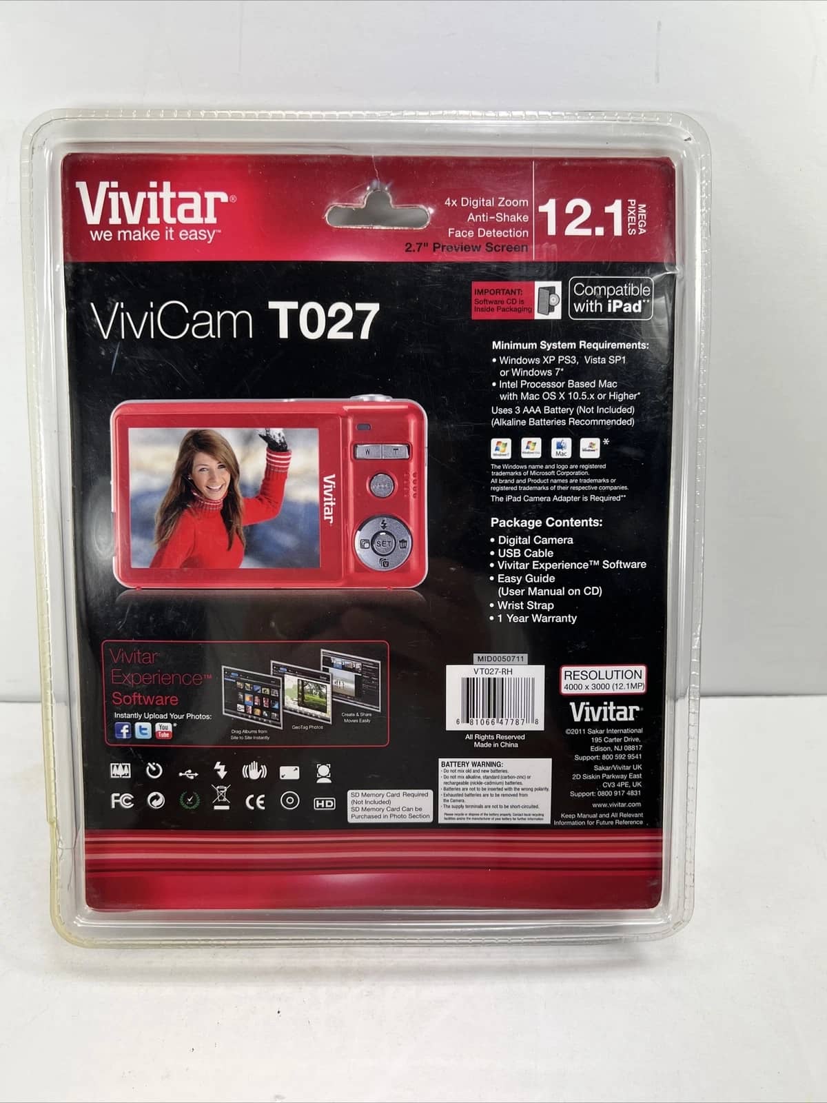 Vivitar ViviCam T027 Digital Cameras Red New Body Only