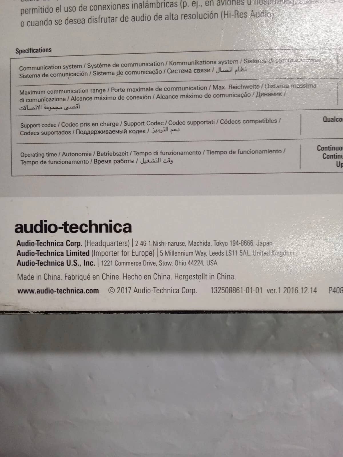 Audio-Technica ATH-SR5BTWH Headphones & Earbuds White New