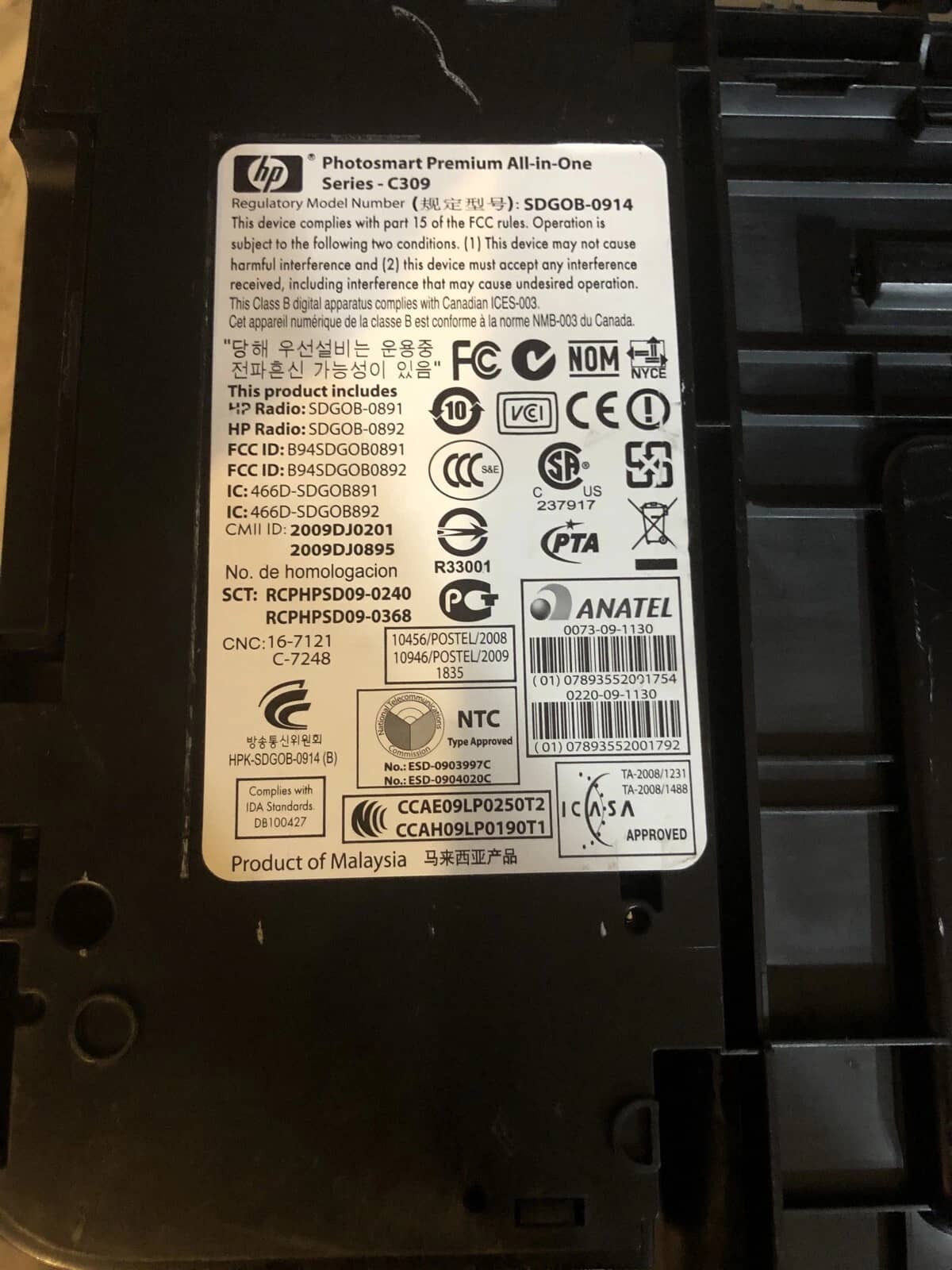 HP Photosmart C309 Printers For parts or not working