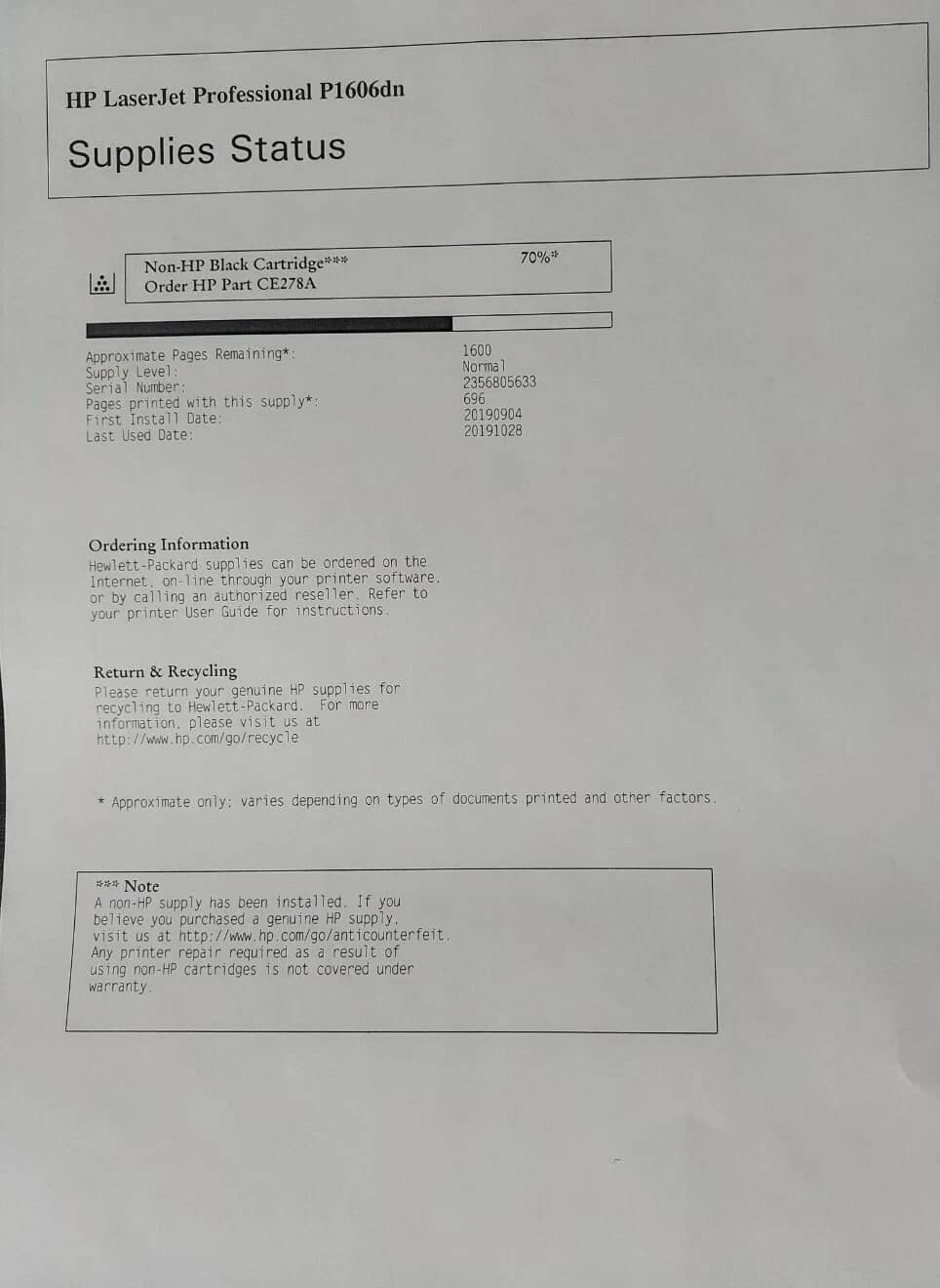 HP 1606 Series Printers Used - Good