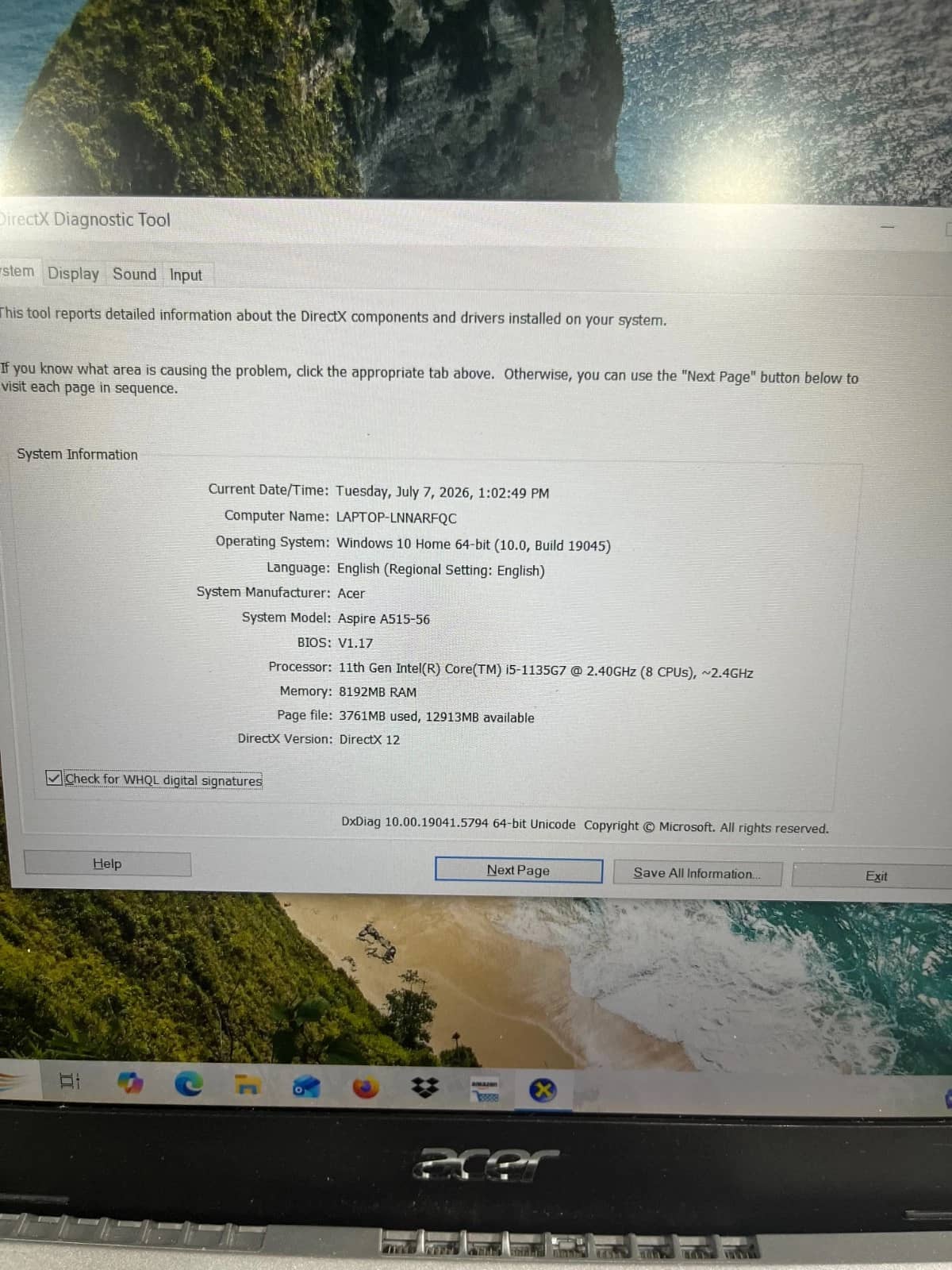 Acer Aspire 5 A515-56-56DJ Computers Not Included 8GB Used - Good