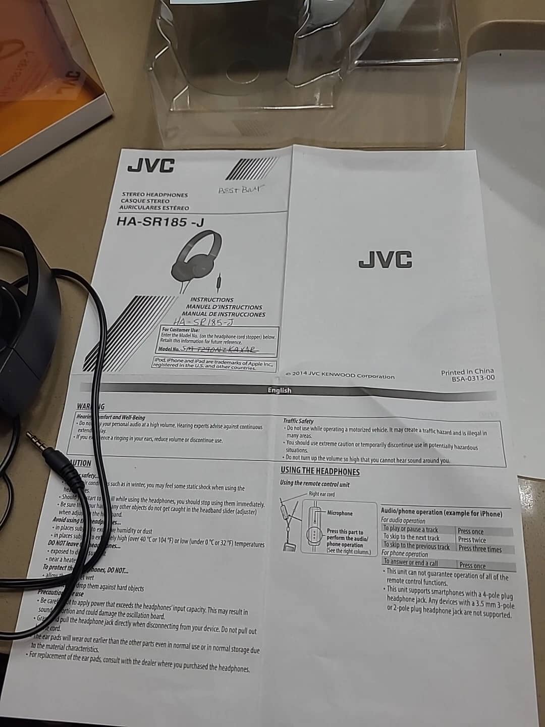JVC HA-SR185 Headphones & Earbuds Black New
