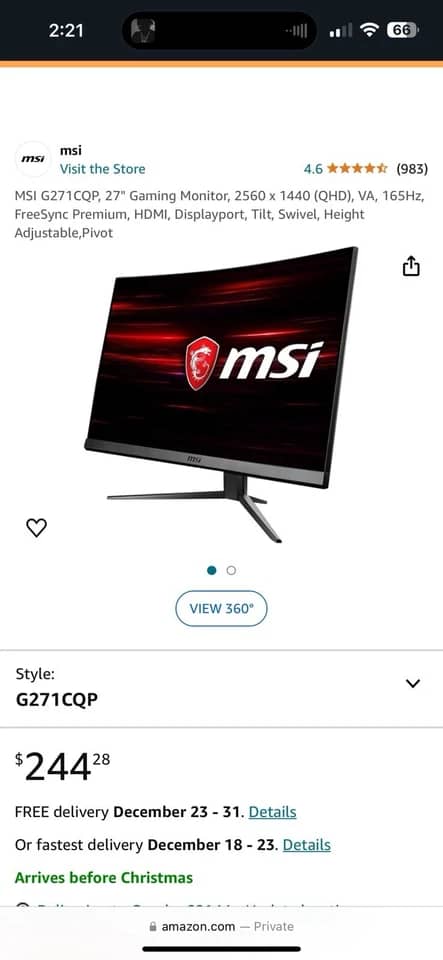 MSI Optix G271 Monitors