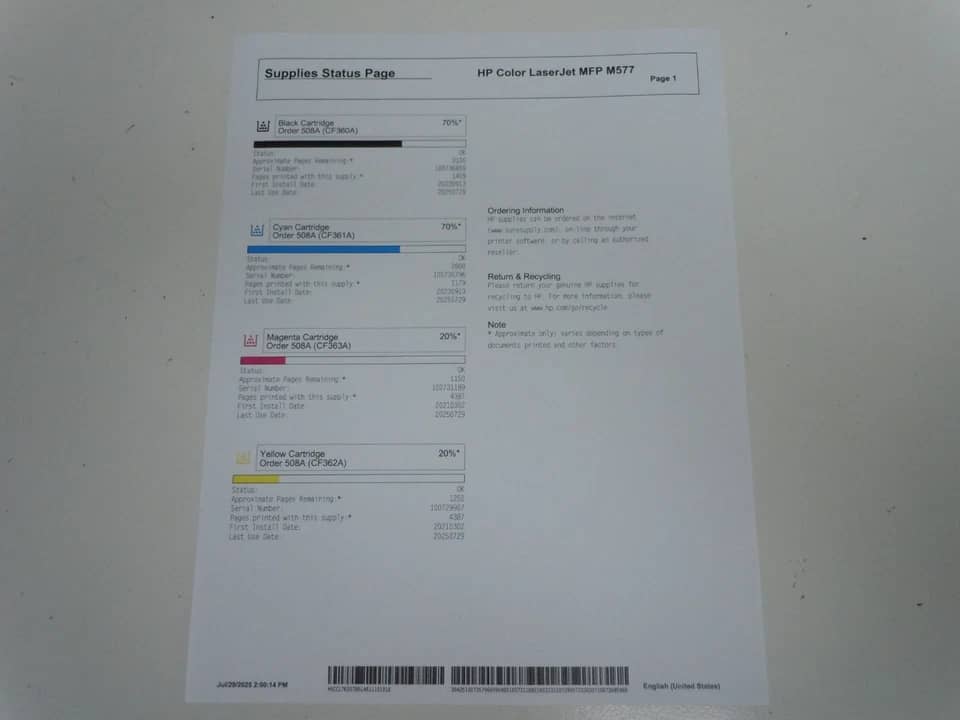 HP LaserJet Enterprise M577dn Printers Used - Good