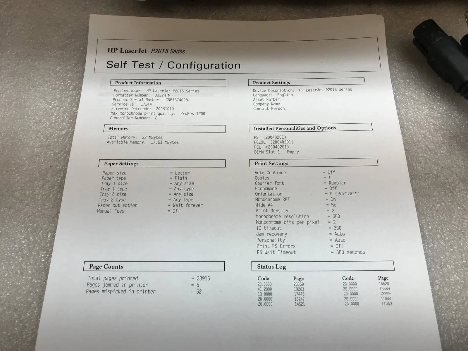 HP LaserJet P2015 Standard Printers Used - Good